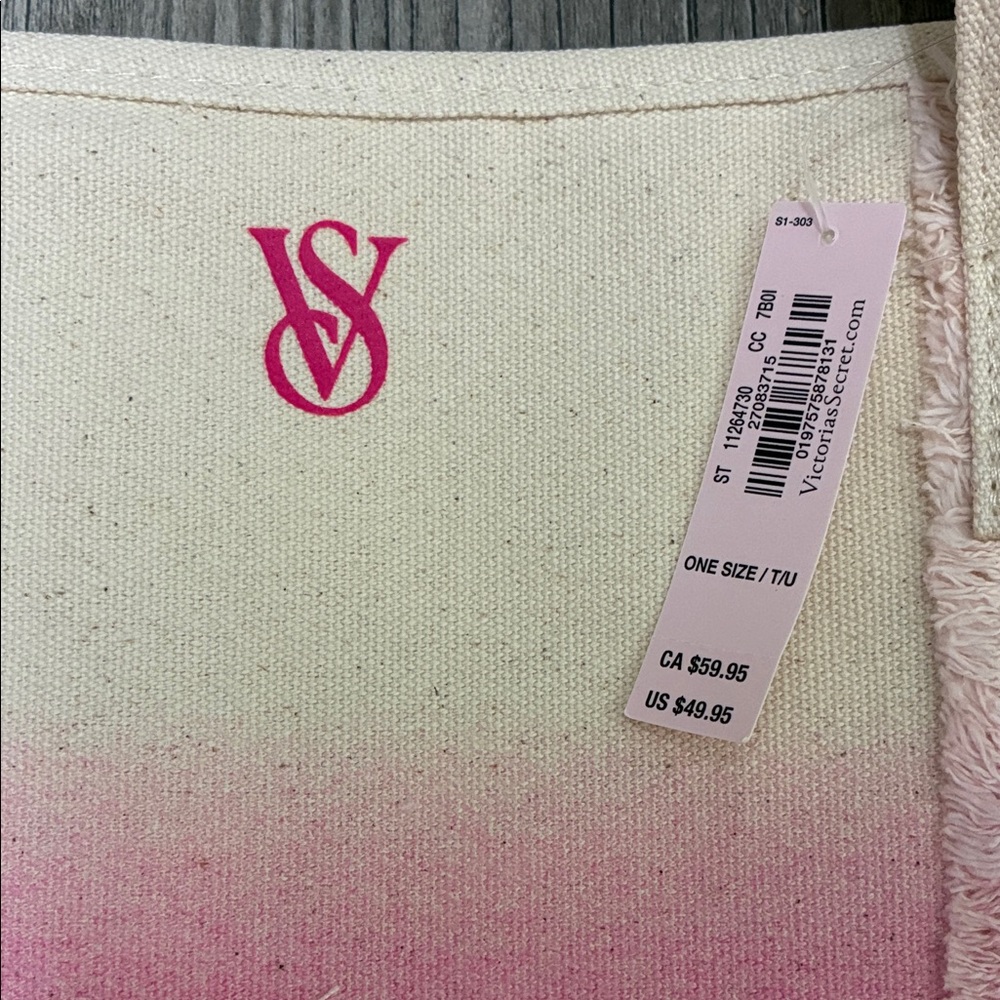 Victoria’s Secret Ombré Canvas Tote Bag Travel Pink Bag New! - Picture 5 of 8